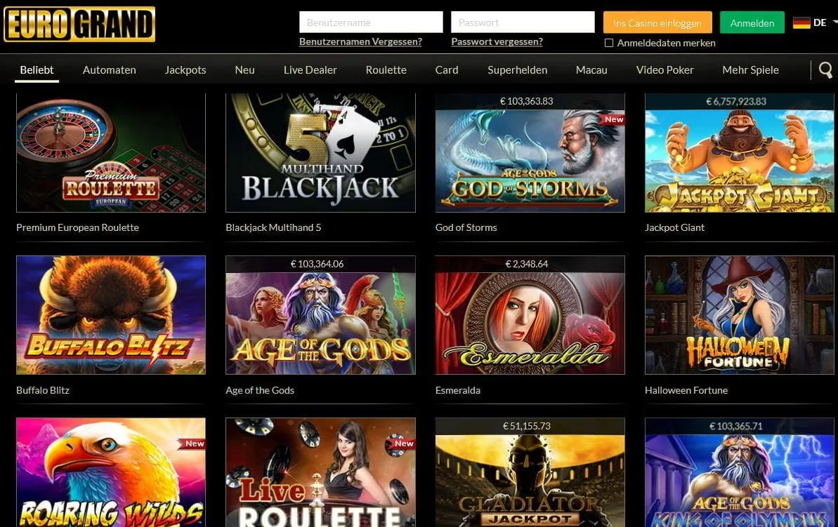 Eurogrand Casino Slots und Live-Spiele – Playtech Spiellobby