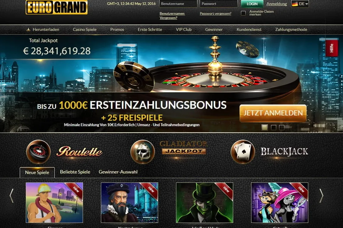 Eurogrand Casino Login auf Desktop und mobilen Geräten
